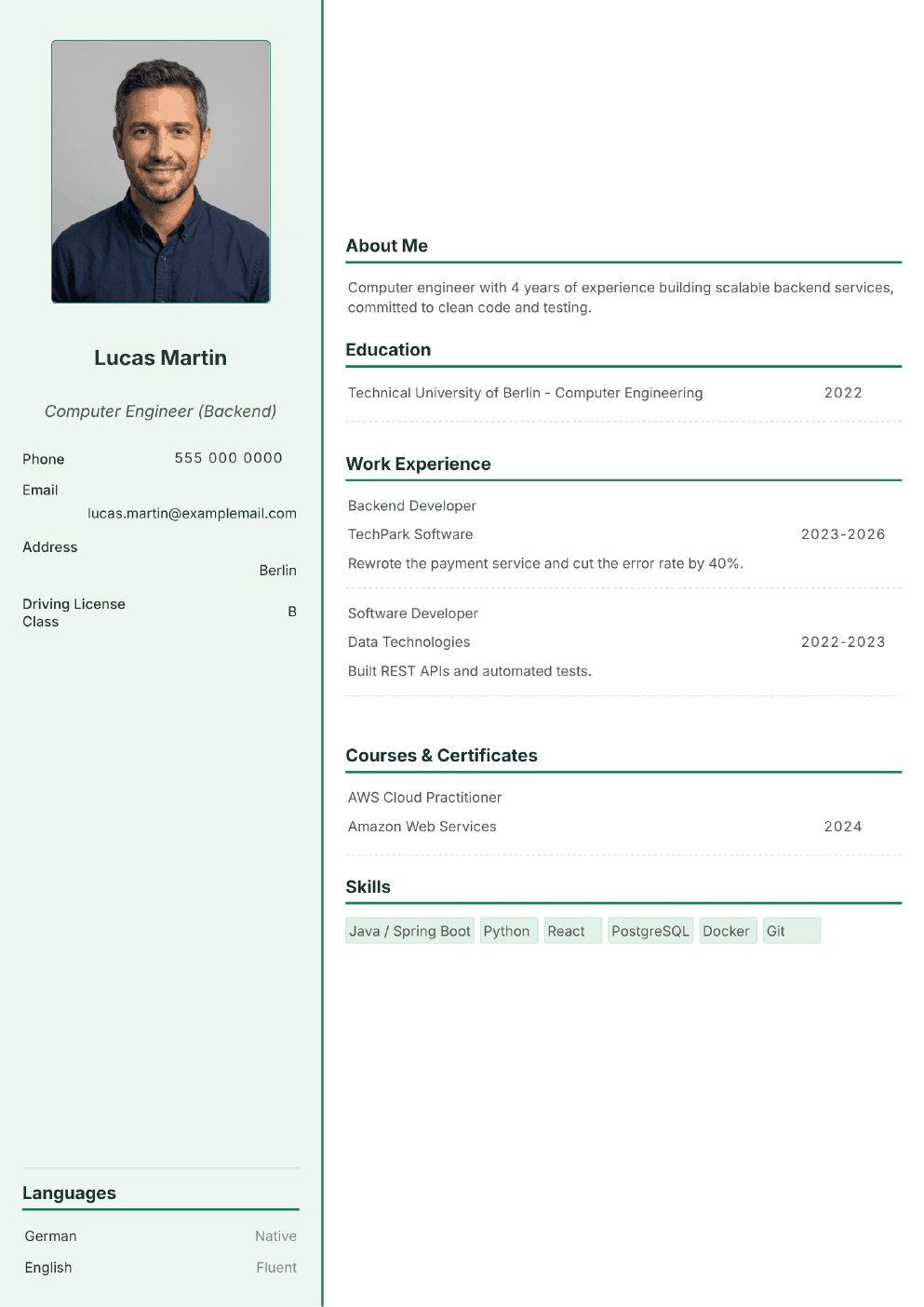 Completed CV example for a Computer Engineer (with photo)